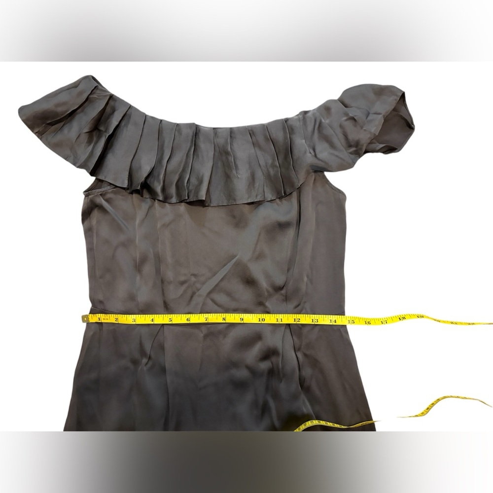 Banana Republic Silk Off Shoulder Ruffle Dress Charcoal Grey Small - Picture 6 of 9